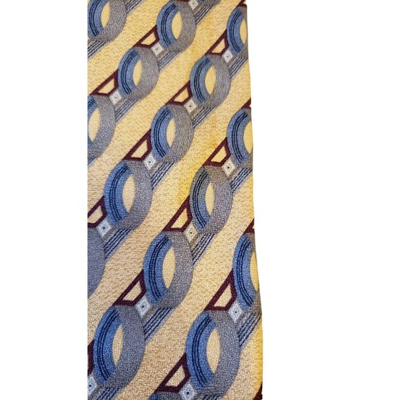 Dover by Arrow Necktie Tie Silk Yellow Blue Gray Geometric Circles Made in USA - Picture 3 of 12